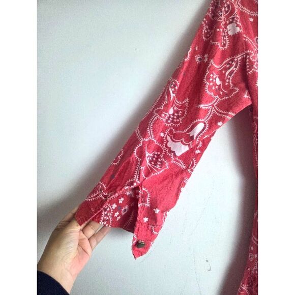 Current/Elliot "The Tenant" Red Print Back Cutout Cotton Ruffle Hem Dress Large - Picture 14 of 16